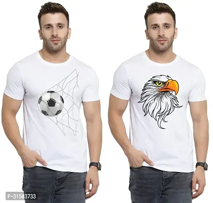 Stylish White Polyester Printed Short Sleeves T-Shirt For Men Pack Of 2-thumb0