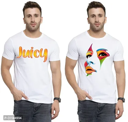 Stylish White Polyester Printed Short Sleeves T-Shirt For Men Pack Of 2-thumb0