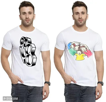 Stylish White Polyester Printed Short Sleeves T-Shirt For Men Pack Of 2-thumb0