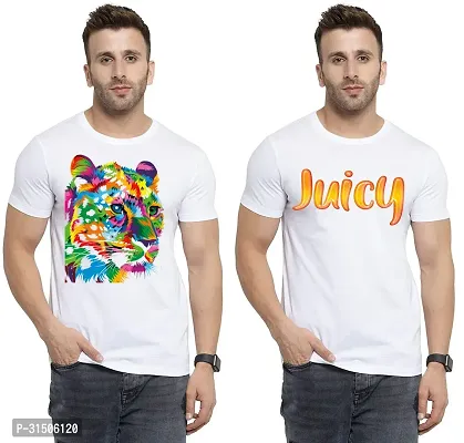 Stylish White Polyester Printed Short Sleeves T-Shirt For Men Pack Of 2-thumb0