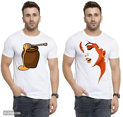 Stylish White Polyester Printed Short Sleeves T-Shirt For Men Pack Of 2-thumb0