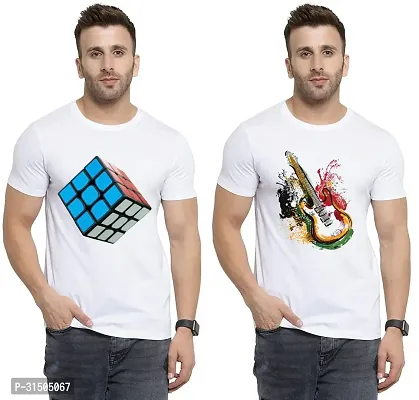 Stylish White Polyester Printed Short Sleeves T-Shirt For Men Pack Of 2-thumb0