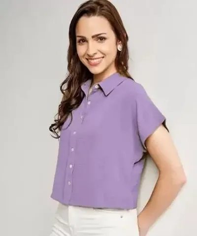 Elegant Blend Solid Half Sleeve Shirt For Women