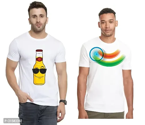 Stylish White Polyester Printed Short Sleeves T-Shirt For Men Pack Of 2-thumb0