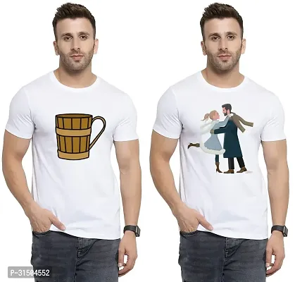 Stylish White Polyester Printed Short Sleeves T-Shirt For Men Pack Of 2-thumb0