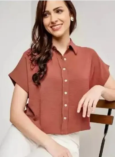 Elegant Blend Solid Half Sleeve Shirt For Women