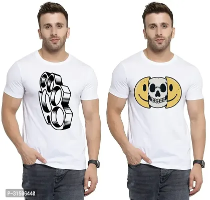 Stylish White Polyester Printed Short Sleeves T-Shirt For Men Pack Of 2-thumb0