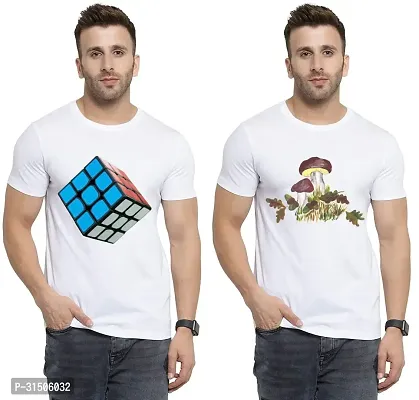 Stylish White Polyester Printed Short Sleeves T-Shirt For Men Pack Of 2-thumb0