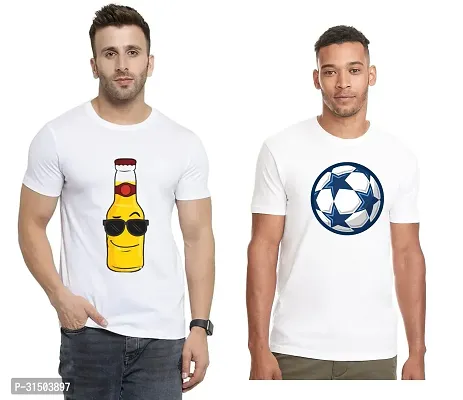 Stylish White Polyester Printed Short Sleeves T-Shirt For Men Pack Of 2