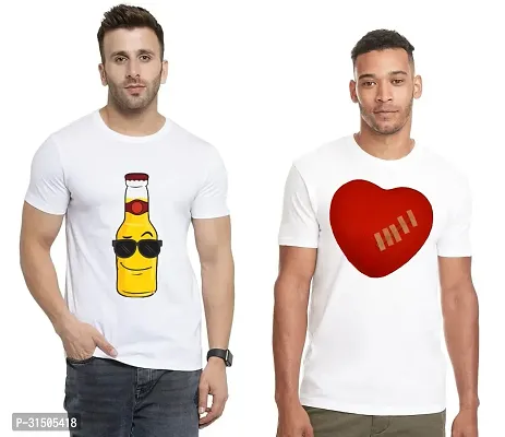 Stylish White Polyester Printed Short Sleeves T-Shirt For Men Pack Of 2