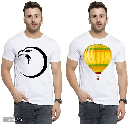 Stylish White Polyester Printed Short Sleeves T-Shirt For Men Pack Of 2