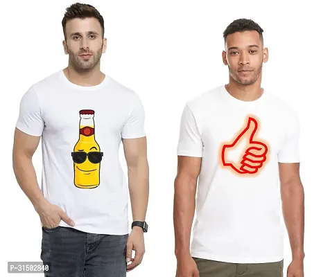 Stylish White Polyester Printed Short Sleeves T-Shirt For Men Pack Of 2