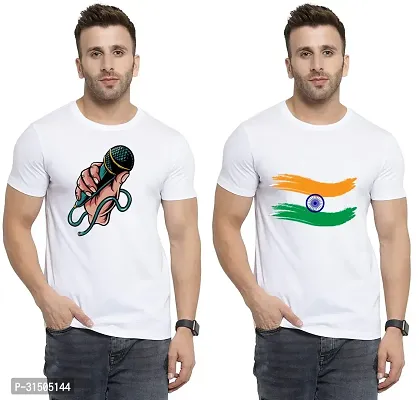 Stylish White Polyester Printed Short Sleeves T-Shirt For Men Pack Of 2-thumb0