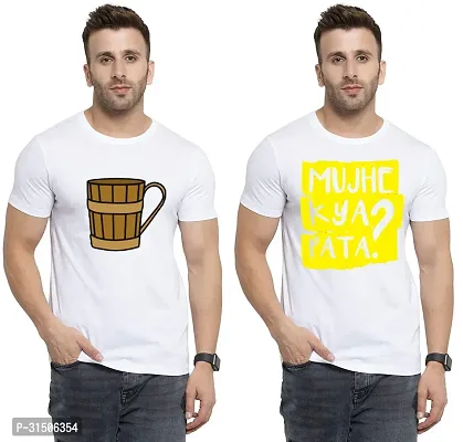 Stylish White Polyester Printed Short Sleeves T-Shirt For Men Pack Of 2-thumb0