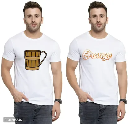 Stylish White Polyester Printed Short Sleeves T-Shirt For Men Pack Of 2-thumb0