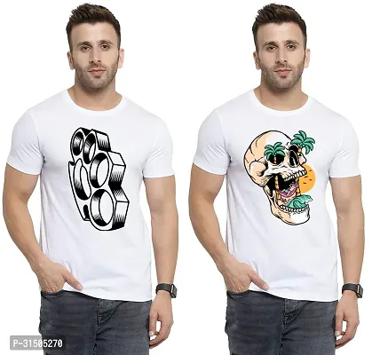 Stylish White Polyester Printed Short Sleeves T-Shirt For Men Pack Of 2-thumb0