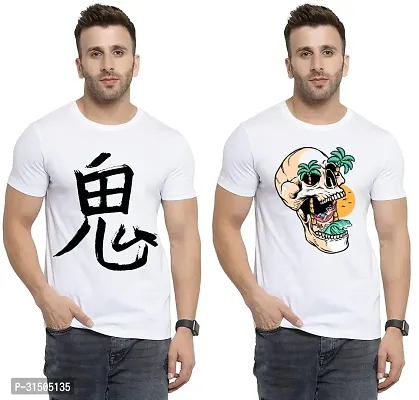 Stylish White Polyester Printed Short Sleeves T-Shirt For Men Pack Of 2-thumb0