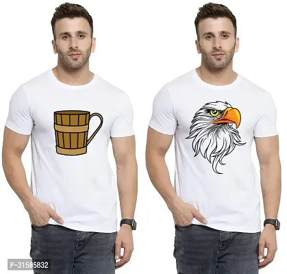 Stylish White Polyester Printed Short Sleeves T-Shirt For Men Pack Of 2-thumb0