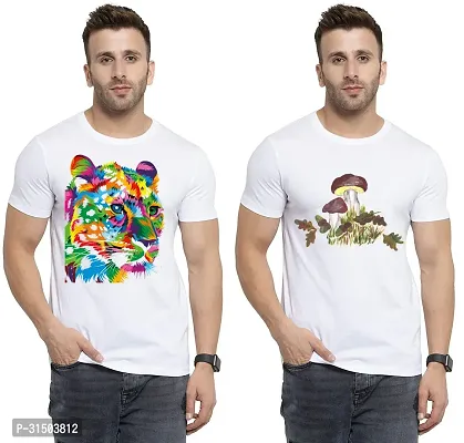 Stylish White Polyester Printed Short Sleeves T-Shirt For Men Pack Of 2-thumb0