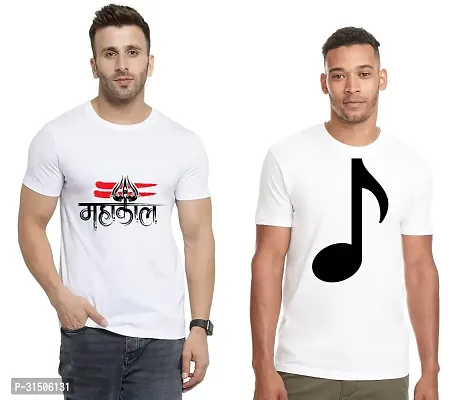 Stylish White Polyester Printed Short Sleeves T-Shirt For Men Pack Of 2