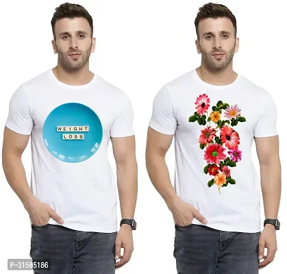 Stylish White Polyester Printed Short Sleeves T-Shirt For Men Pack Of 2-thumb0