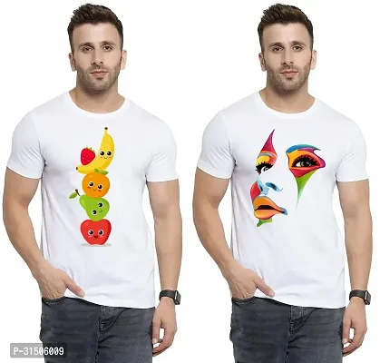 Stylish White Polyester Printed Short Sleeves T-Shirt For Men Pack Of 2-thumb0