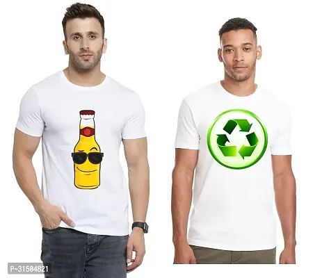 Stylish White Polyester Printed Short Sleeves T-Shirt For Men Pack Of 2-thumb0