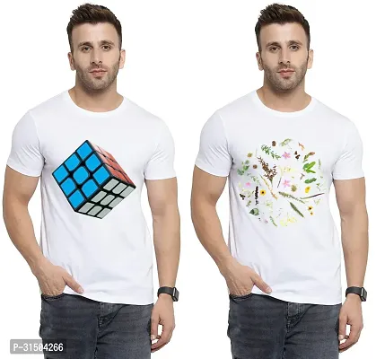 Stylish White Polyester Printed Short Sleeves T-Shirt For Men Pack Of 2-thumb0