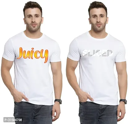 Stylish White Polyester Printed Short Sleeves T-Shirt For Men Pack Of 2-thumb0