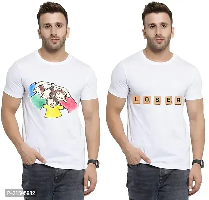 Stylish White Polyester Printed Short Sleeves T-Shirt For Men Pack Of 2-thumb0