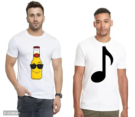 Stylish White Polyester Printed Short Sleeves T-Shirt For Men Pack Of 2-thumb0