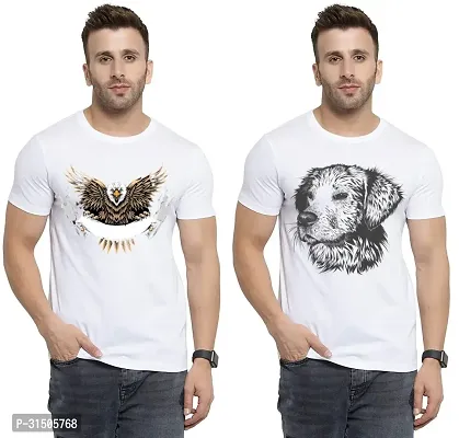 Stylish White Polyester Printed Short Sleeves T-Shirt For Men Pack Of 2-thumb0