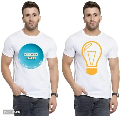 Stylish White Polyester Printed Short Sleeves T-Shirt For Men Pack Of 2-thumb0