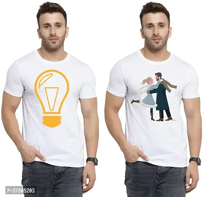 Stylish White Polyester Printed Short Sleeves T-Shirt For Men Pack Of 2-thumb0