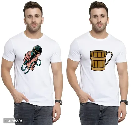 Stylish White Polyester Printed Short Sleeves T-Shirt For Men Pack Of 2-thumb0