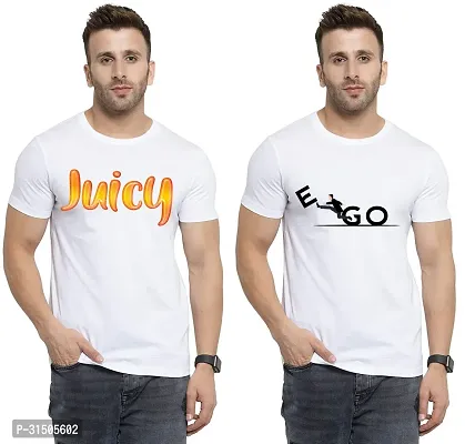 Stylish White Polyester Printed Short Sleeves T-Shirt For Men Pack Of 2-thumb0