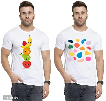 Stylish White Polyester Printed Short Sleeves T-Shirt For Men Pack Of 2-thumb0