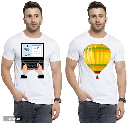 Stylish White Polyester Printed Short Sleeves T-Shirt For Men Pack Of 2-thumb0