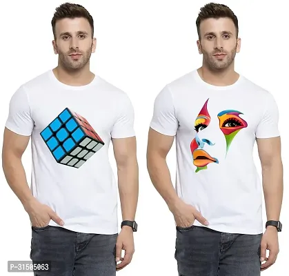 Stylish White Polyester Printed Short Sleeves T-Shirt For Men Pack Of 2-thumb0