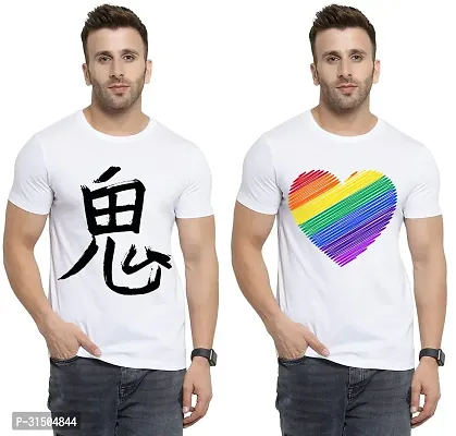 Stylish White Polyester Printed Short Sleeves T-Shirt For Men Pack Of 2-thumb0