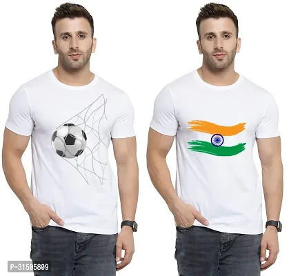 Stylish White Polyester Printed Short Sleeves T-Shirt For Men Pack Of 2-thumb0