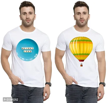 Stylish White Polyester Printed Short Sleeves T-Shirt For Men Pack Of 2-thumb0