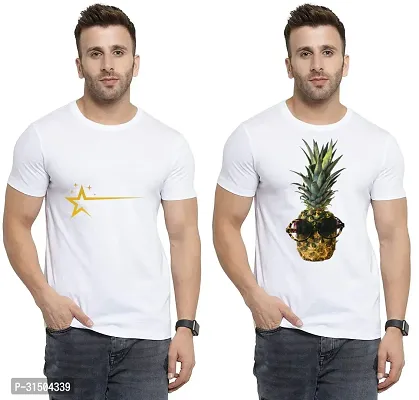 Stylish White Polyester Printed Short Sleeves T-Shirt For Men Pack Of 2-thumb0