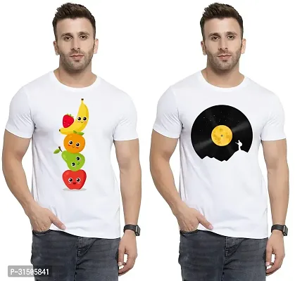 Stylish White Polyester Printed Short Sleeves T-Shirt For Men Pack Of 2-thumb0