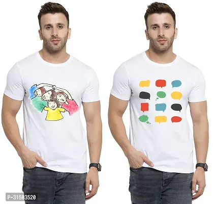 Stylish White Polyester Printed Short Sleeves T-Shirt For Men Pack Of 2-thumb0