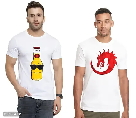 Stylish White Polyester Printed Short Sleeves T-Shirt For Men Pack Of 2-thumb0