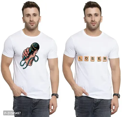 Stylish White Polyester Printed Short Sleeves T-Shirt For Men Pack Of 2-thumb0