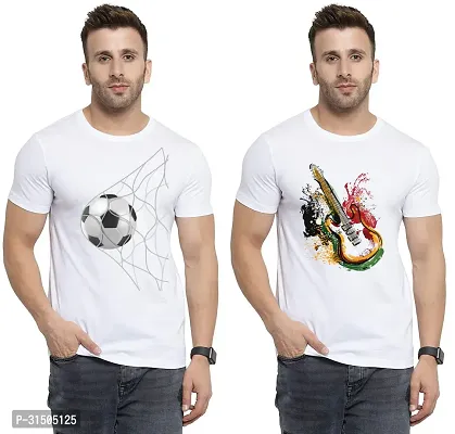 Stylish White Polyester Printed Short Sleeves T-Shirt For Men Pack Of 2-thumb0