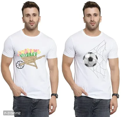 Stylish White Polyester Printed Short Sleeves T-Shirt For Men Pack Of 2-thumb0