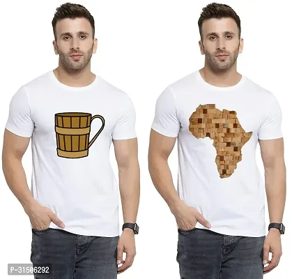 Stylish White Polyester Printed Short Sleeves T-Shirt For Men Pack Of 2-thumb0